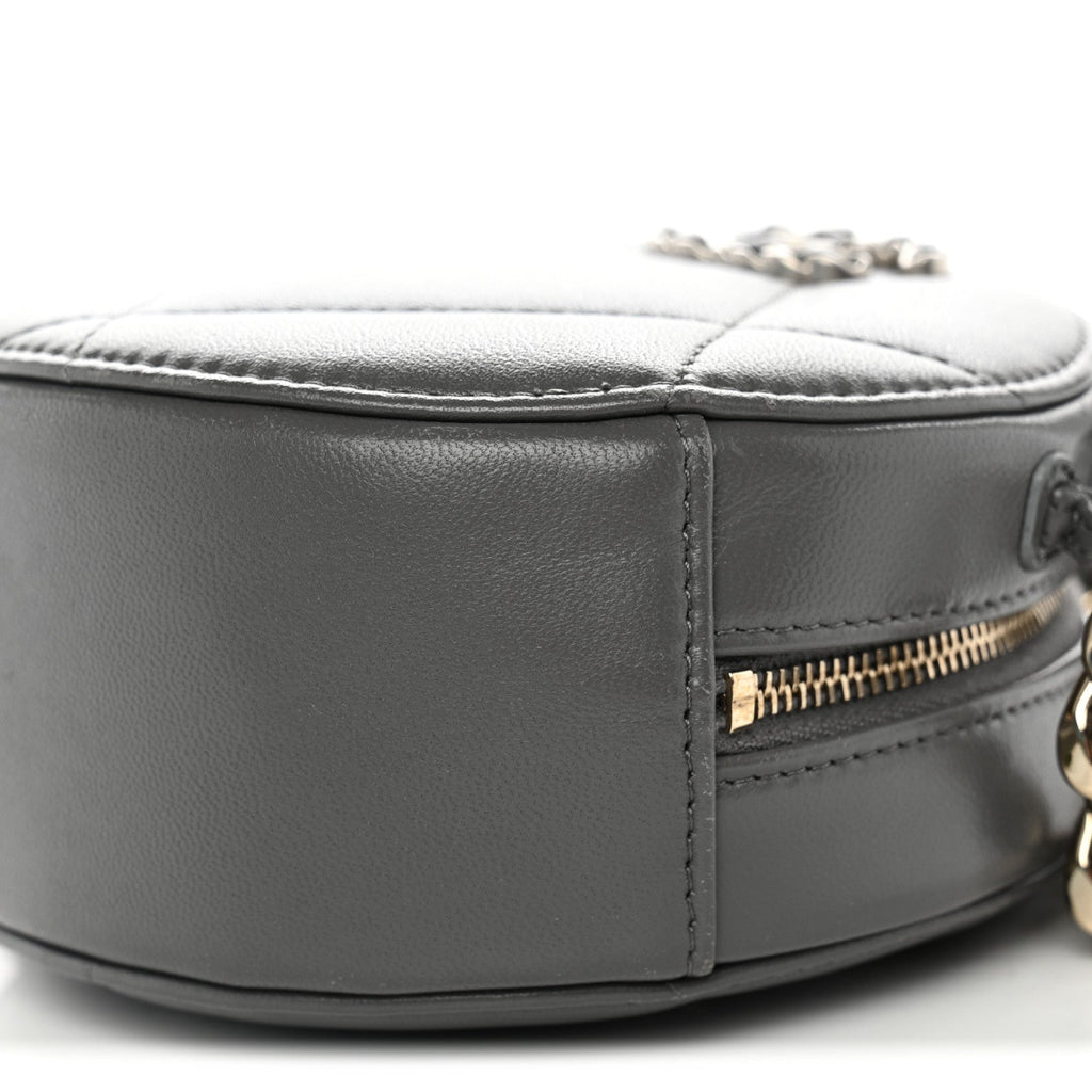 Lambskin Quilted Chanel 19 Round Clutch With Chain Grey