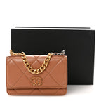 Lambskin Quilted Chanel 19 Wallet On Chain WOC Brown