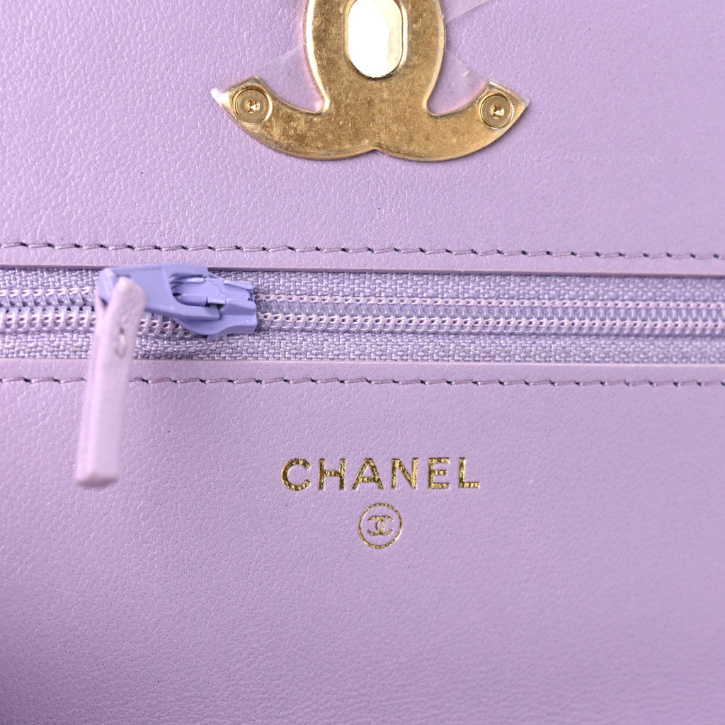 Lambskin Quilted Chanel 19 Wallet On Chain WOC Light Purple