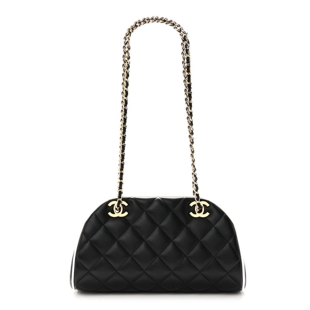 Lambskin Quilted Clutch With Chain Black White