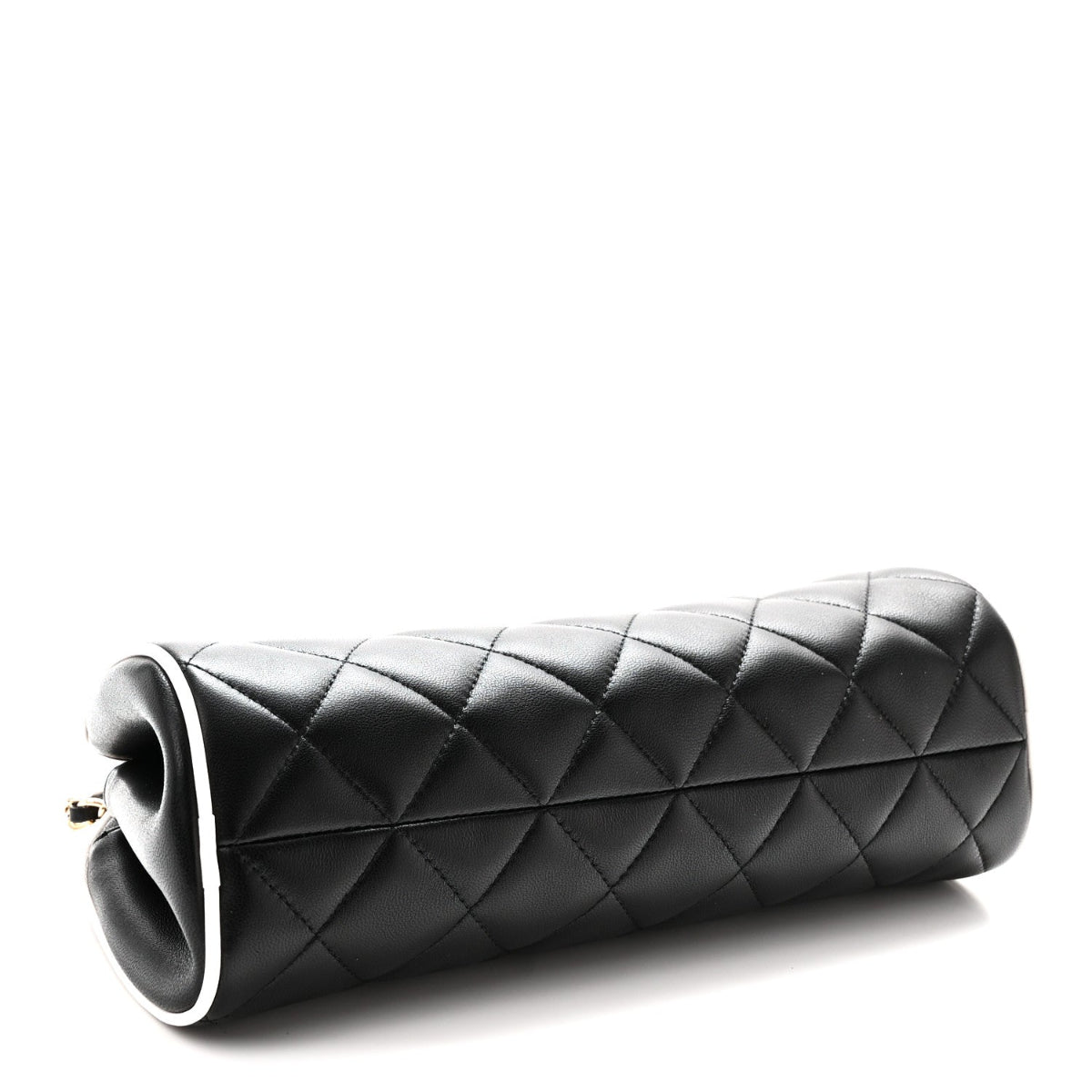 Lambskin Quilted Clutch With Chain Black White
