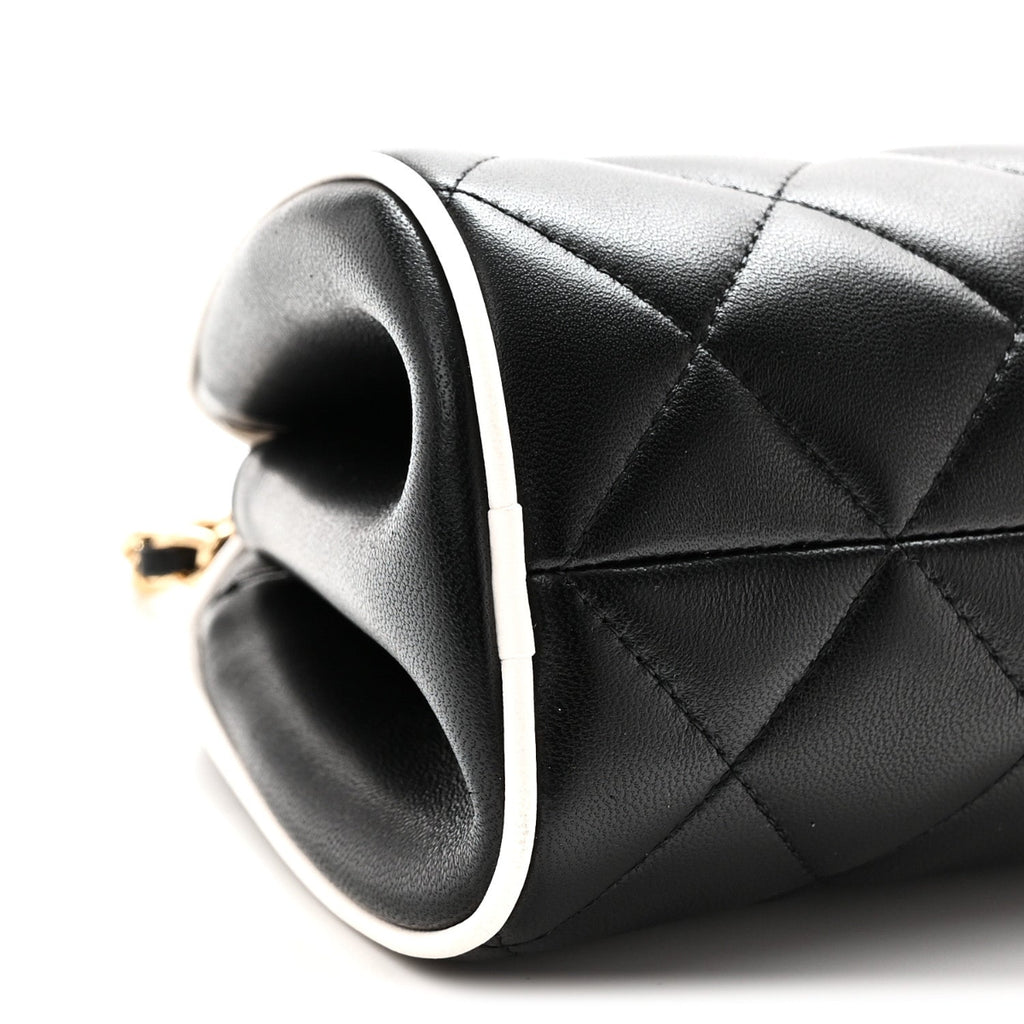 Lambskin Quilted Clutch With Chain Black White