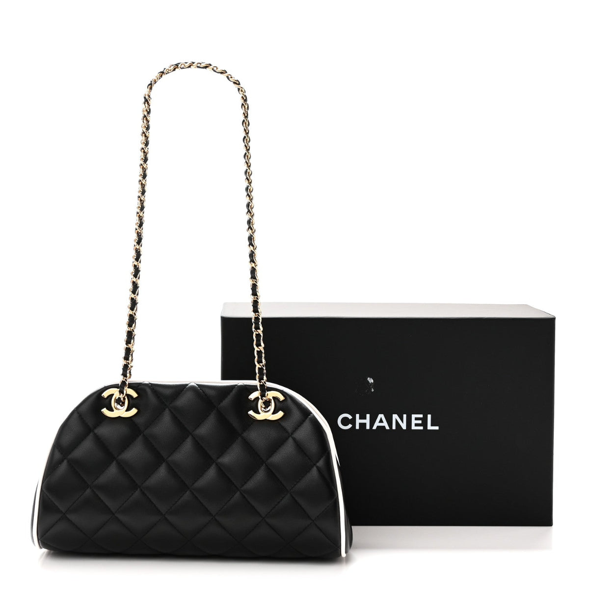 Lambskin Quilted Clutch With Chain Black White