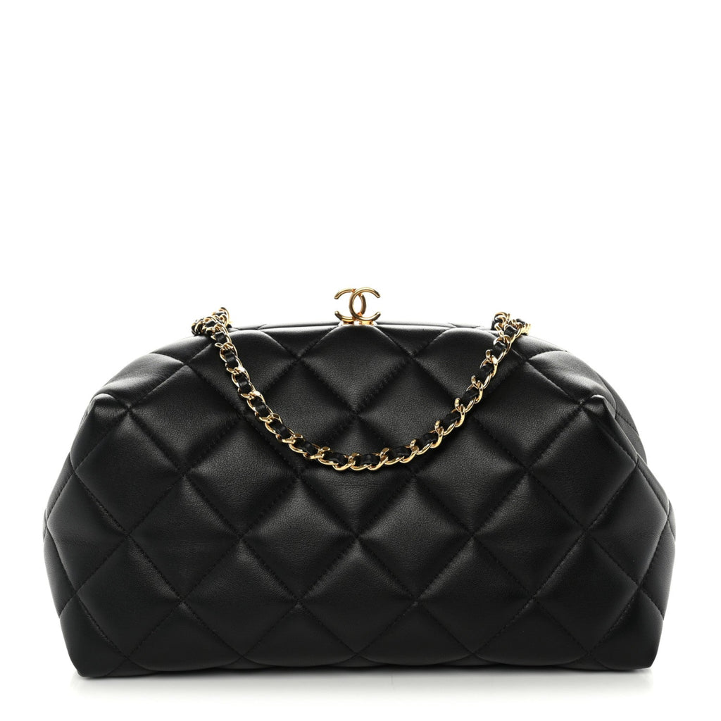 Lambskin Quilted Clutch With Chain Black