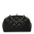 Lambskin Quilted Clutch With Chain Black