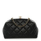 Lambskin Quilted Clutch With Chain Black