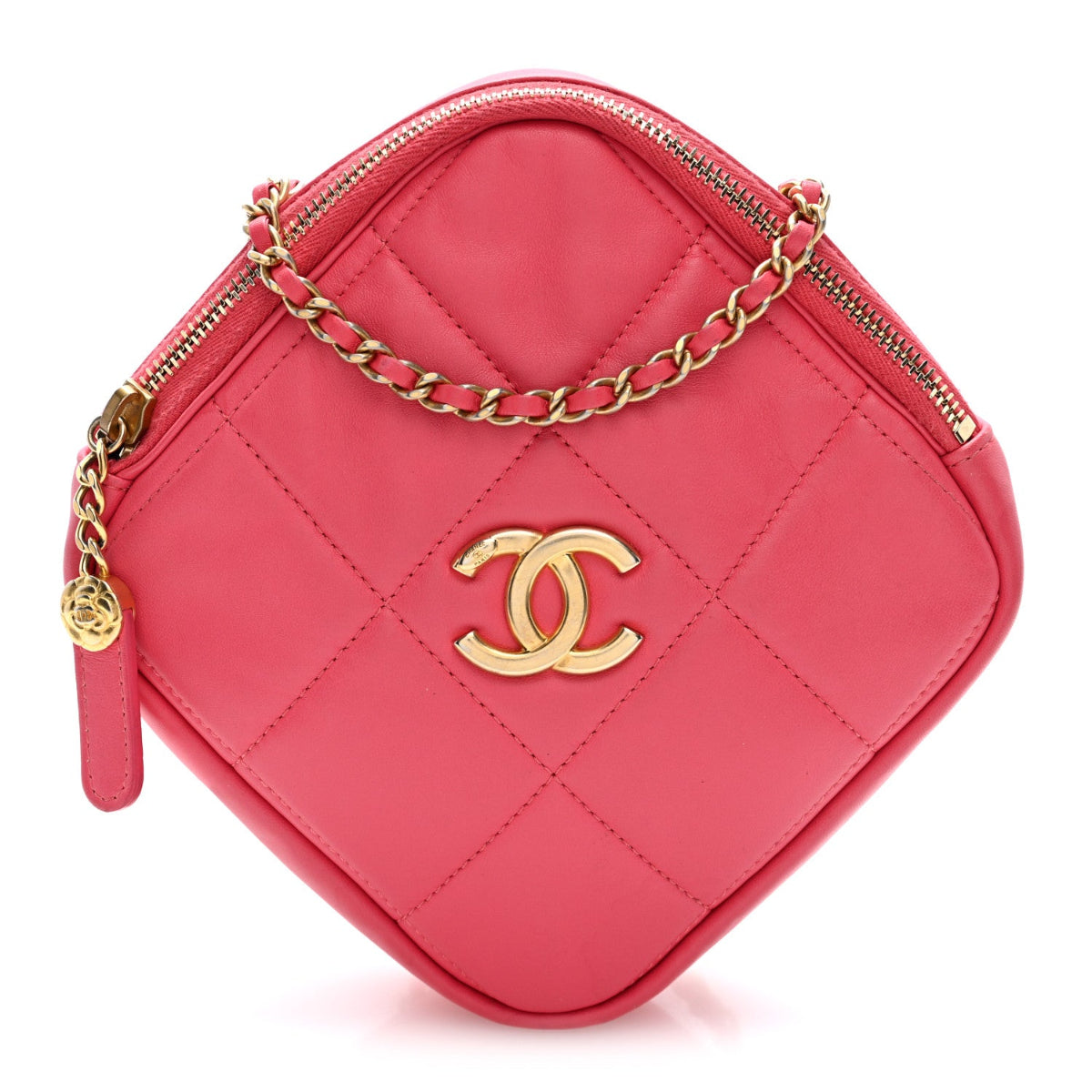 Lambskin Quilted Diamond Clutch With Chain Pink