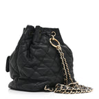 Lambskin Quilted Double Pocket Drawstring Backpack Black