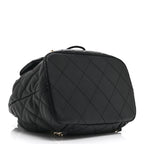 Lambskin Quilted Double Pocket Drawstring Backpack Black