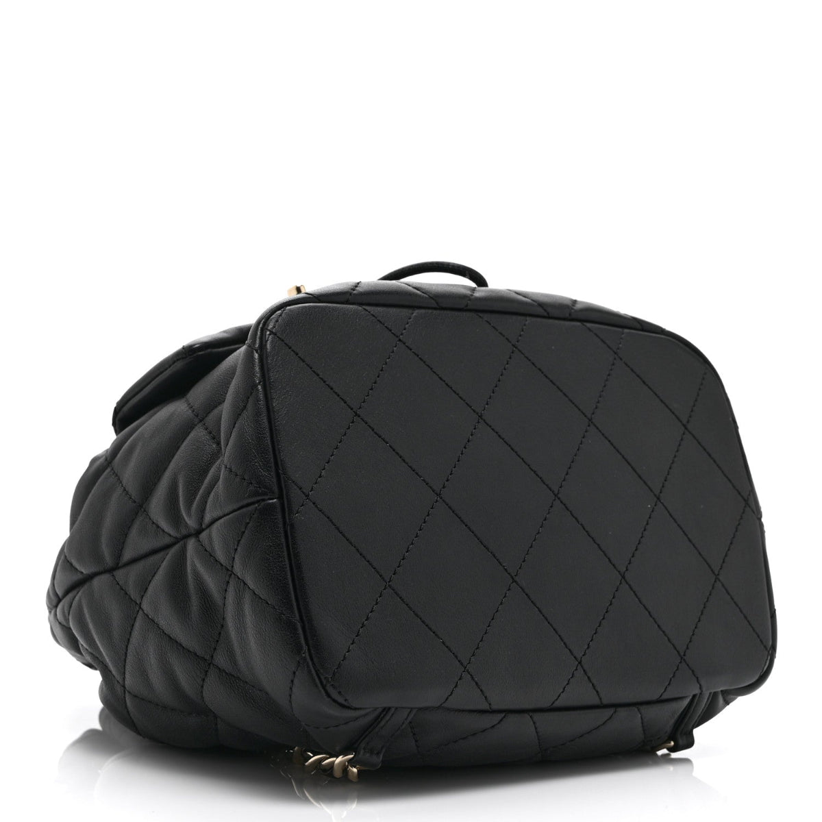Lambskin Quilted Double Pocket Drawstring Backpack Black