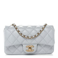 Lambskin Quilted Extra Mini Rectangular Flap Light Blue