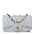 Lambskin Quilted Extra Mini Rectangular Flap Light Blue