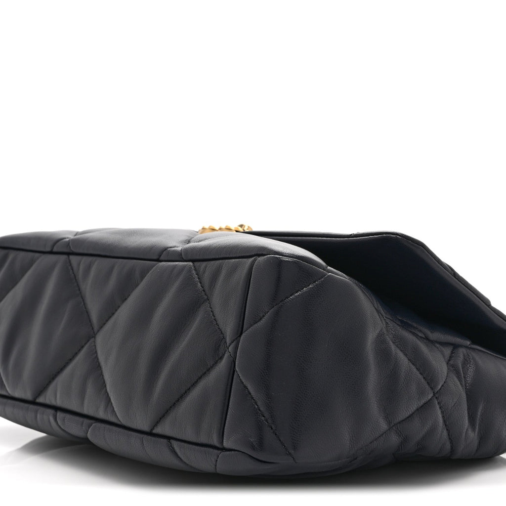 Lambskin Quilted Large Chanel 19 Flap Navy Blue