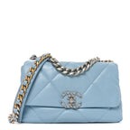 Lambskin Quilted Medium Chanel 19 Flap Light Blue Light Blue