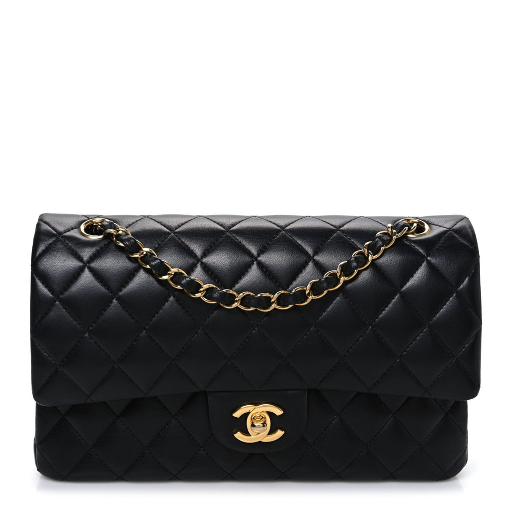 Lambskin Quilted Medium Double Flap Black