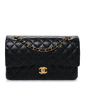 Lambskin Quilted Medium Double Flap Black