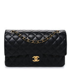 Lambskin Quilted Medium Double Flap Black