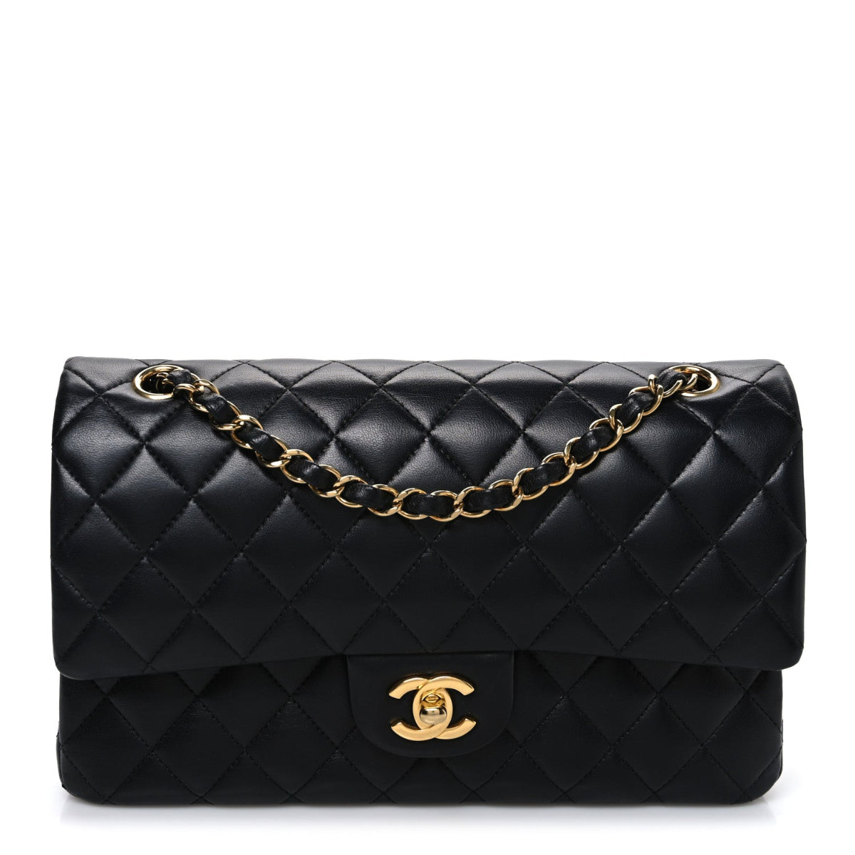 Lambskin Quilted Medium Double Flap Black