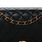 Lambskin Quilted Medium Double Flap Black