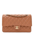 Lambskin Quilted Medium Double Flap Brown