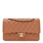 Lambskin Quilted Medium Double Flap Brown