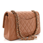 Lambskin Quilted Medium Double Flap Brown