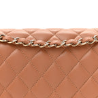 Lambskin Quilted Medium Double Flap Brown