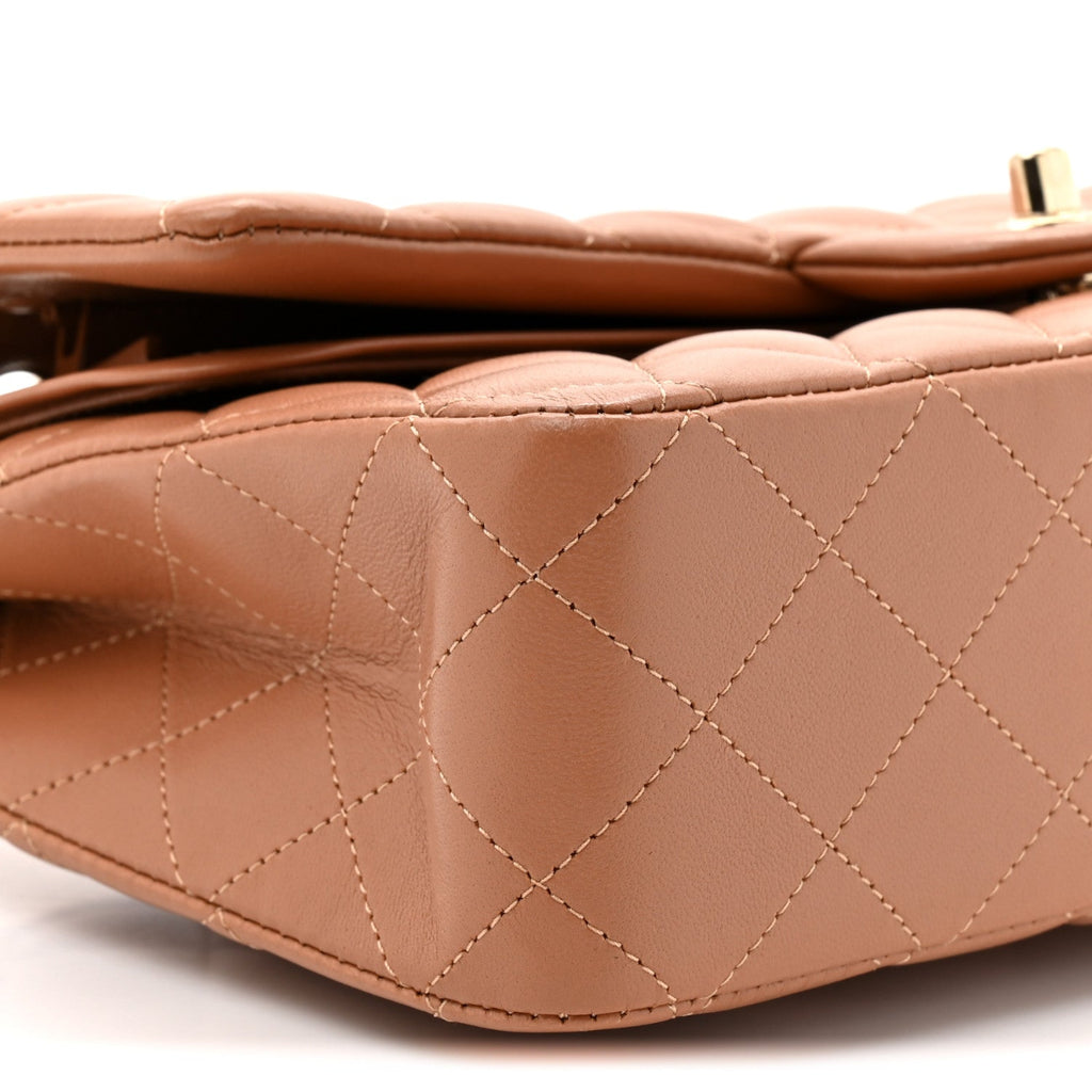 Lambskin Quilted Medium Double Flap Brown
