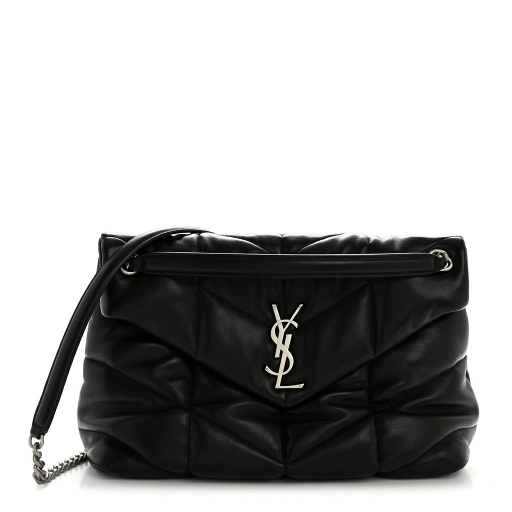 Lambskin Quilted Medium Loulou Puffer Monogram Chain Satchel Black