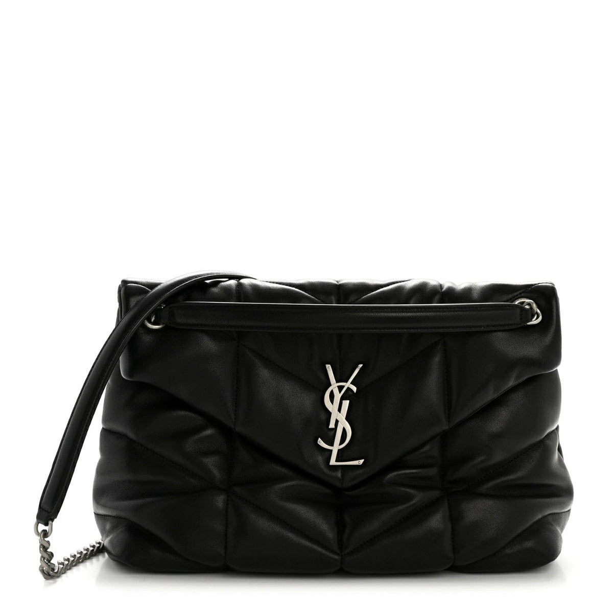 Lambskin Quilted Medium Loulou Puffer Monogram Chain Satchel Black