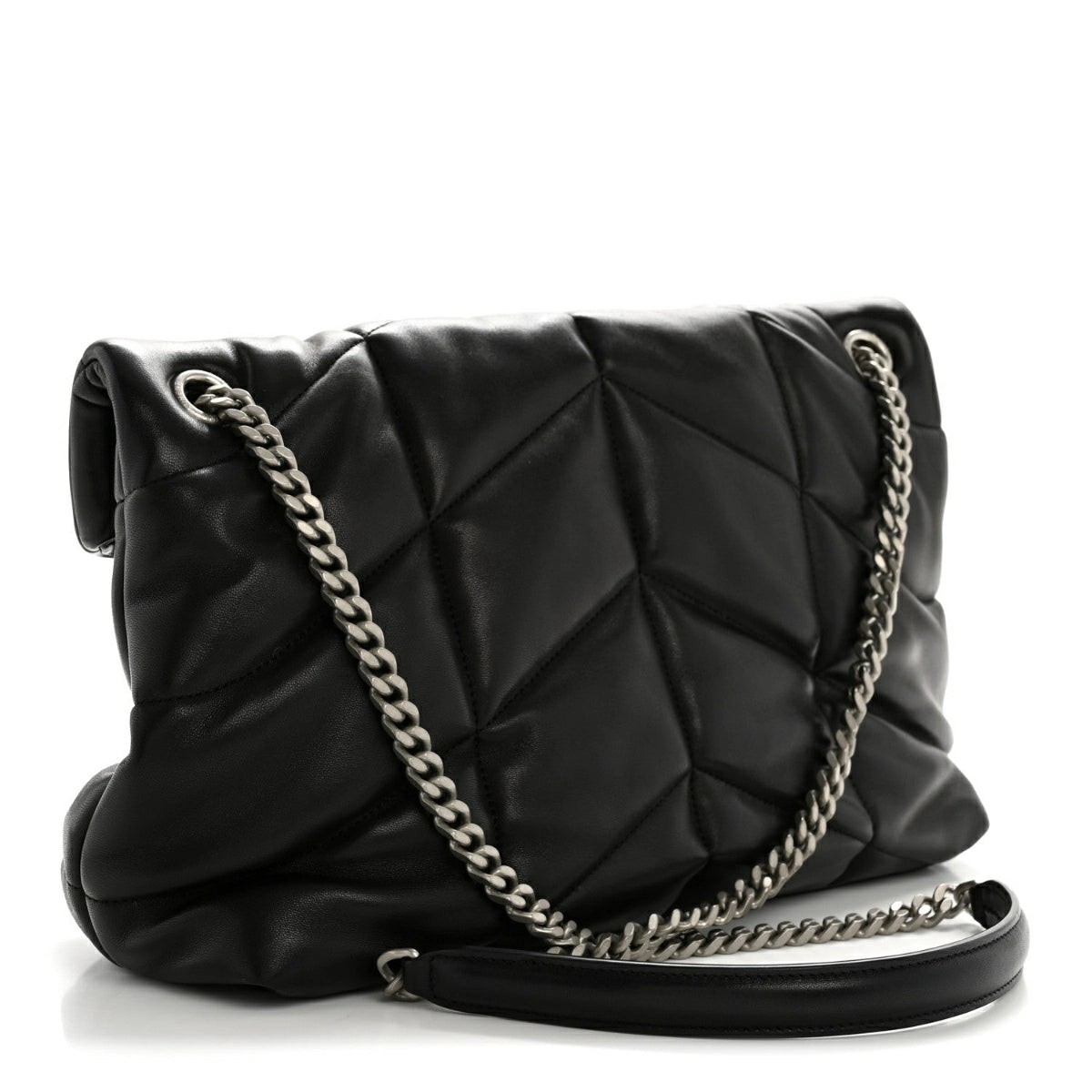 Lambskin Quilted Medium Loulou Puffer Monogram Chain Satchel Black
