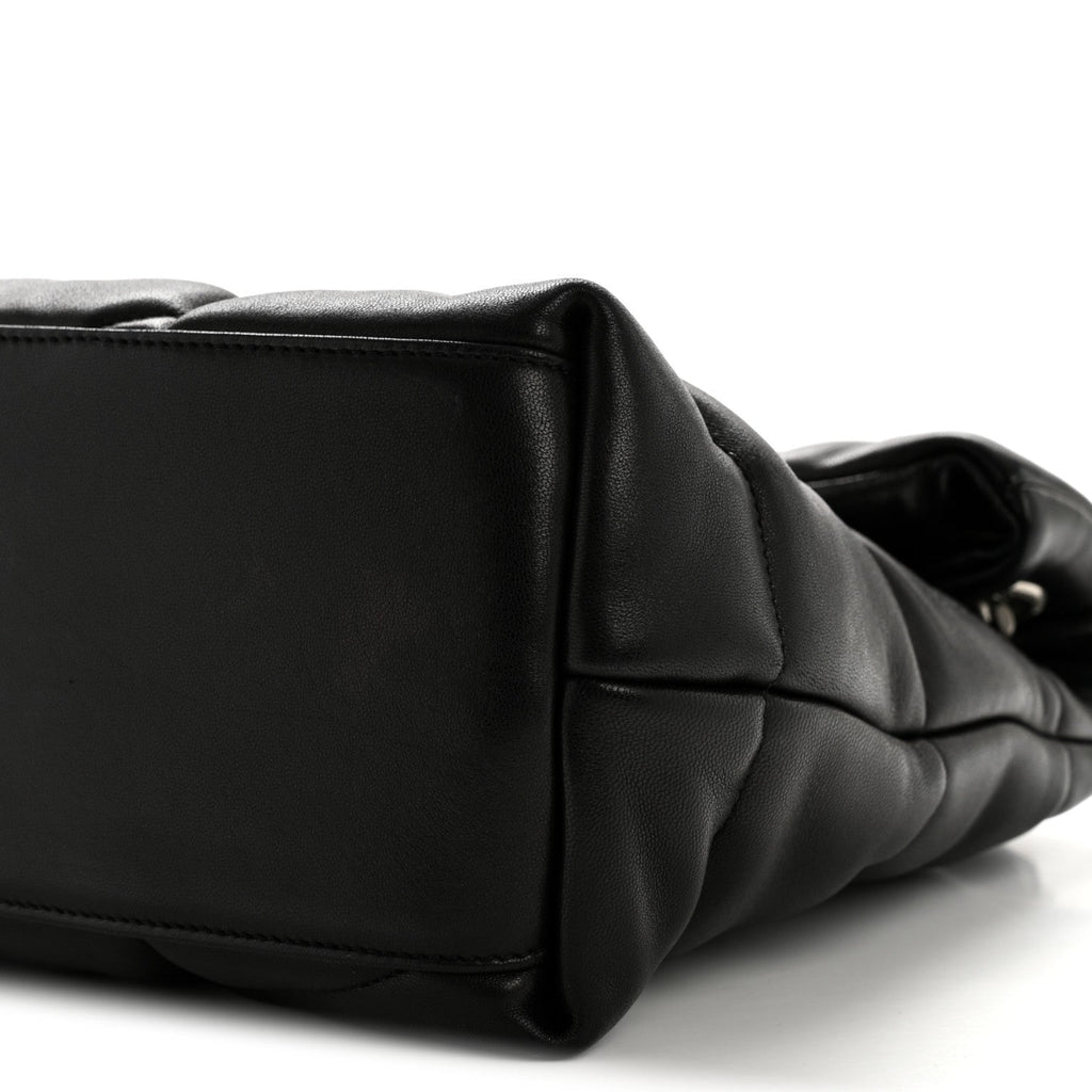 Lambskin Quilted Medium Loulou Puffer Monogram Chain Satchel Black