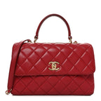 Lambskin Quilted Medium Trendy CC Flap Dual Handle Bag Dark Pink