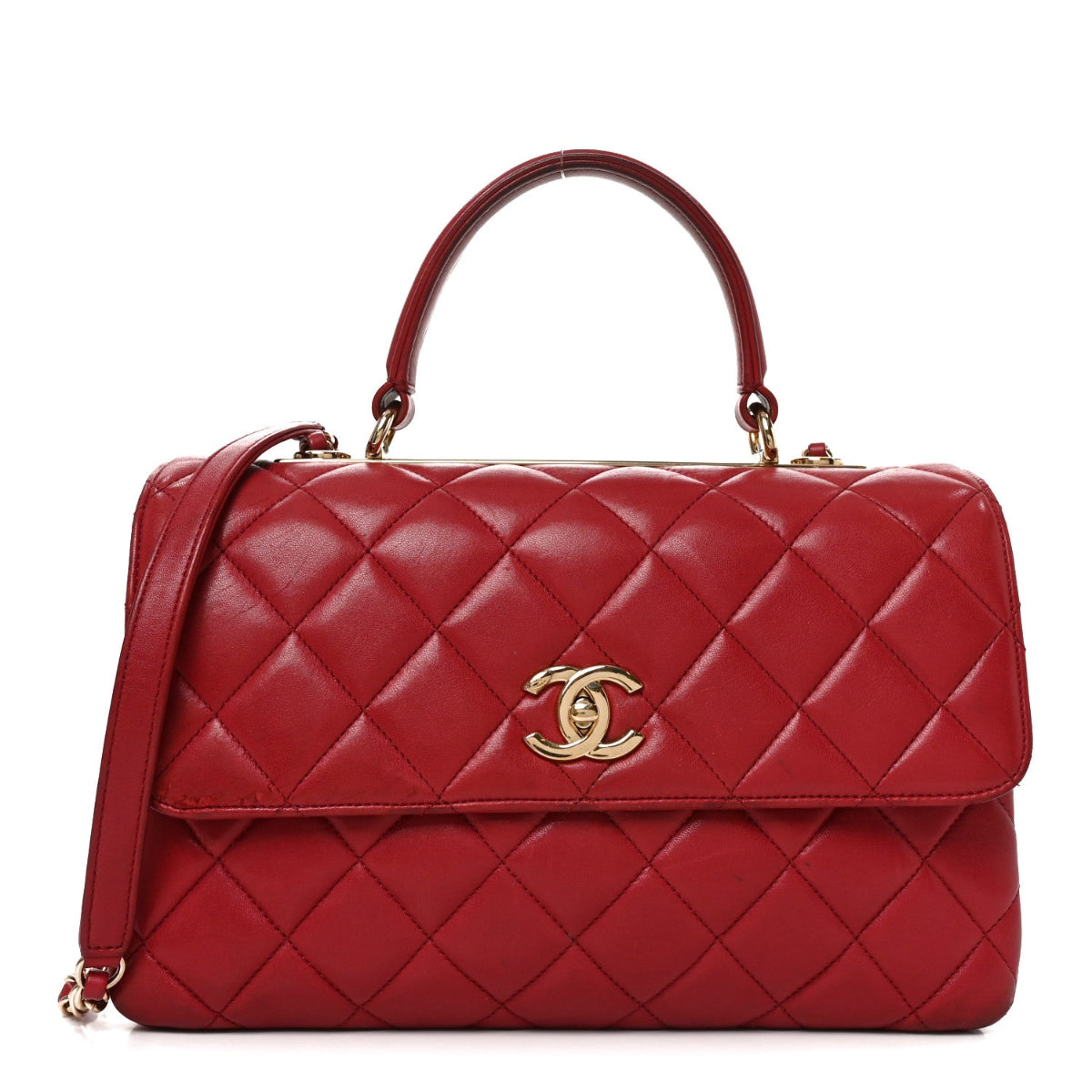 Lambskin Quilted Medium Trendy CC Flap Dual Handle Bag Dark Pink