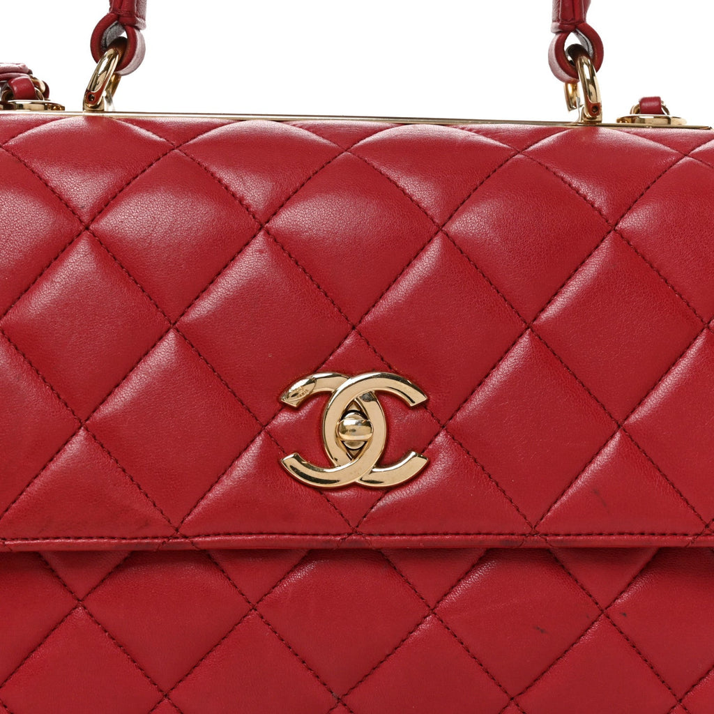 Lambskin Quilted Medium Trendy CC Flap Dual Handle Bag Dark Pink