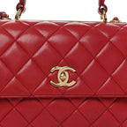 Lambskin Quilted Medium Trendy CC Flap Dual Handle Bag Dark Pink