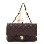Lambskin Quilted Mini Flap Bag Charm With Hook Dark Brown