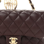 Lambskin Quilted Mini Flap Bag Charm With Hook Dark Brown
