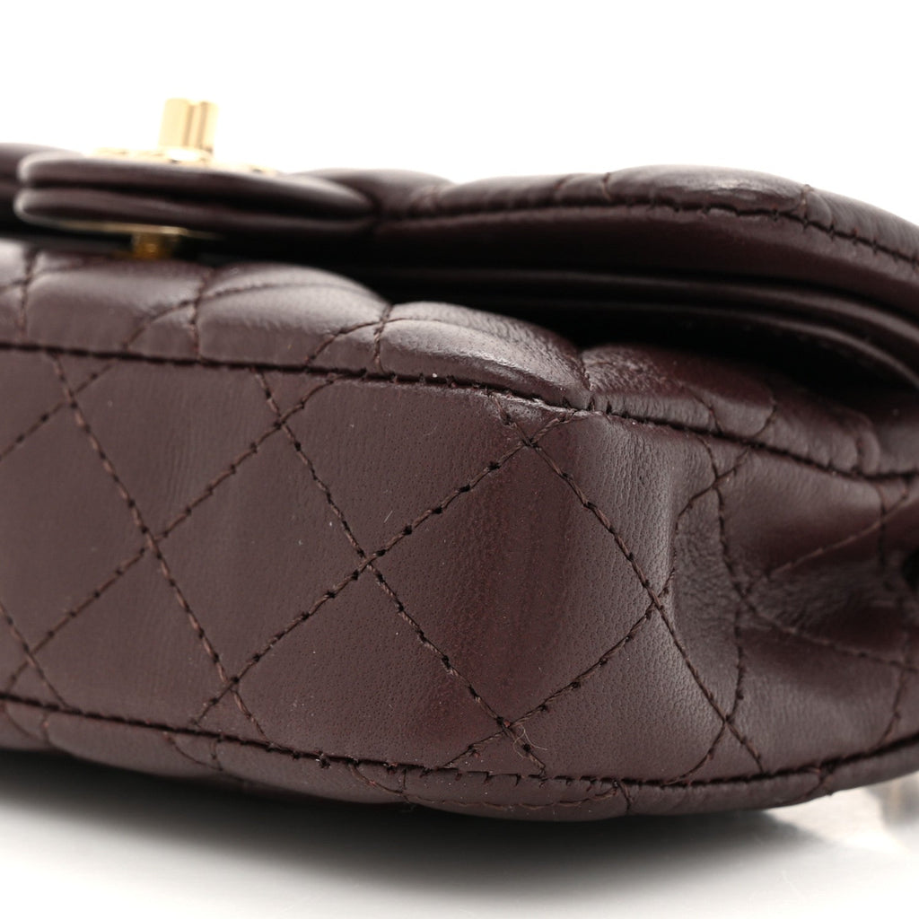 Lambskin Quilted Mini Flap Bag Charm With Hook Dark Brown