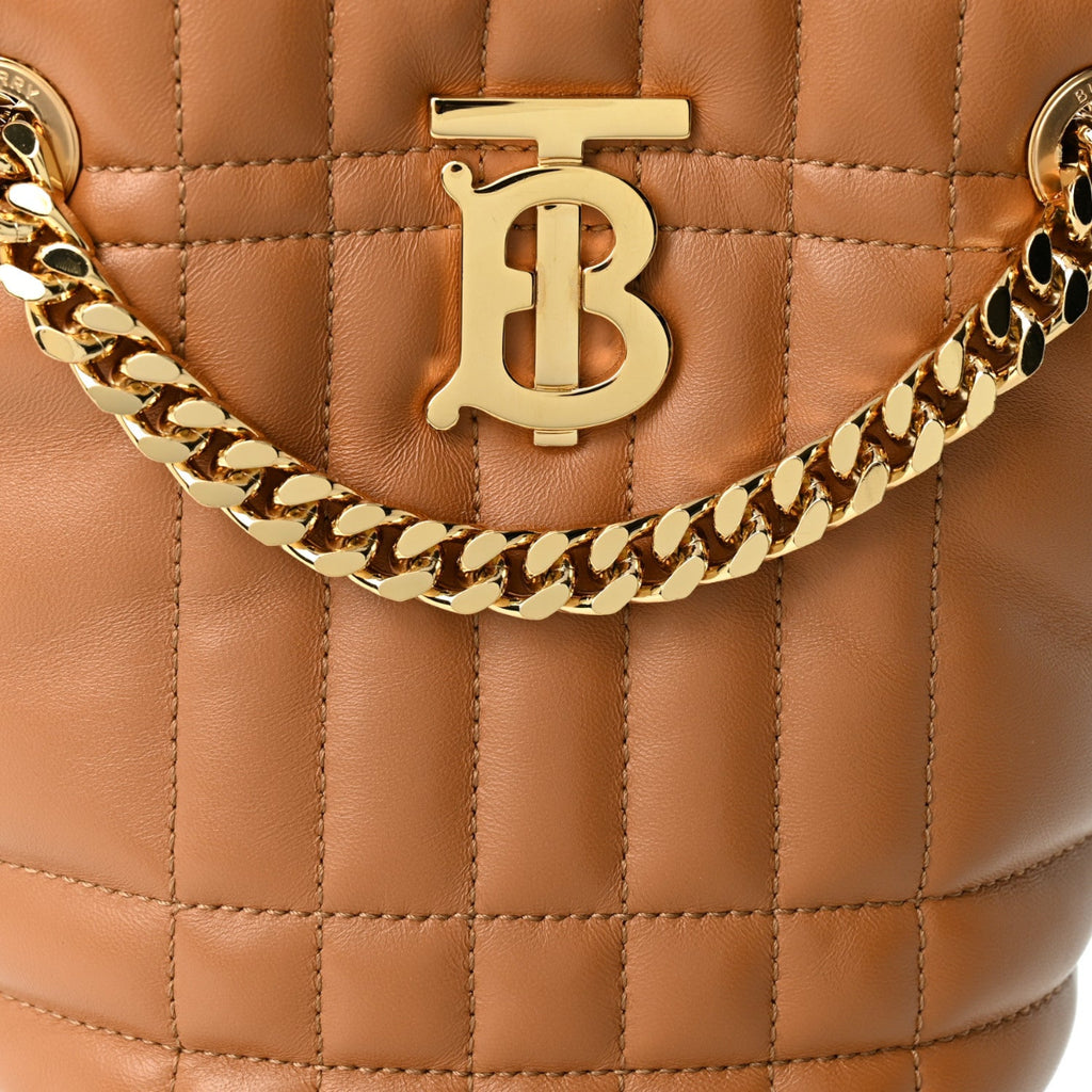 Lambskin Quilted Mini Lola Bucket Bag Maple Brown