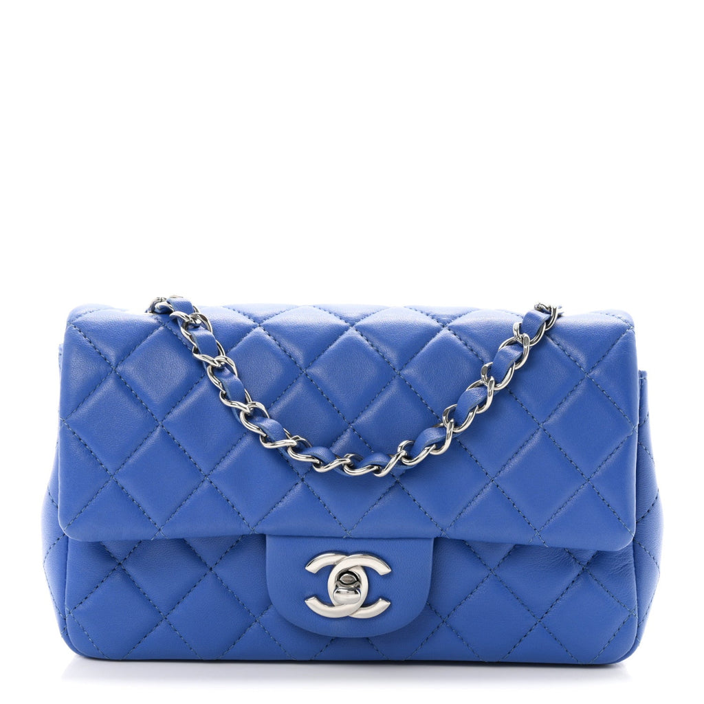 Lambskin Quilted Mini Rectangular Flap Blue