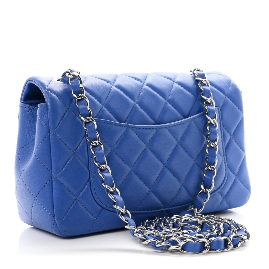 Lambskin Quilted Mini Rectangular Flap Blue
