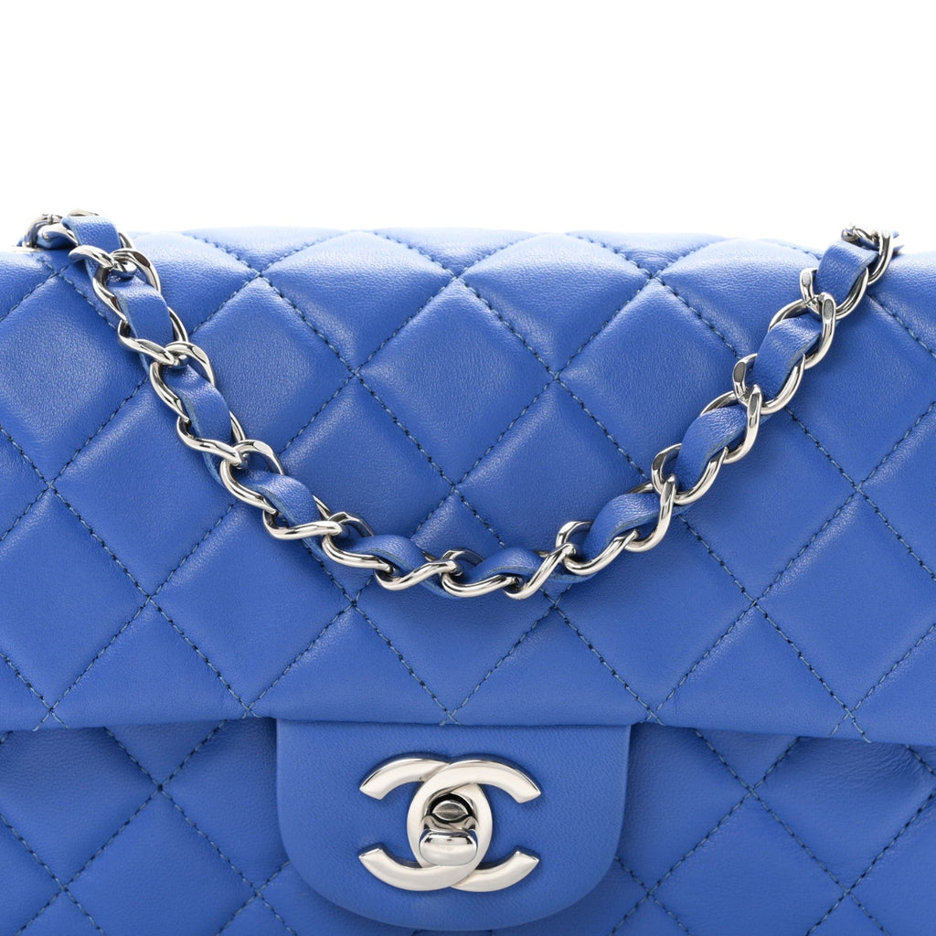 Lambskin Quilted Mini Rectangular Flap Blue