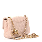 Lambskin Quilted Mini Rectangular Pearl Crush Flap Beige