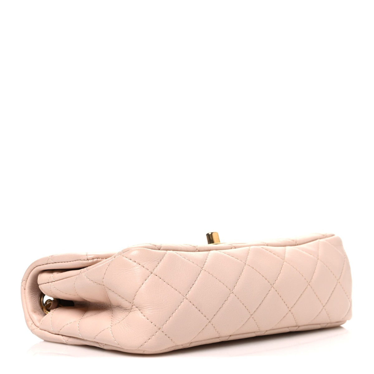 Lambskin Quilted Mini Rectangular Pearl Crush Flap Beige
