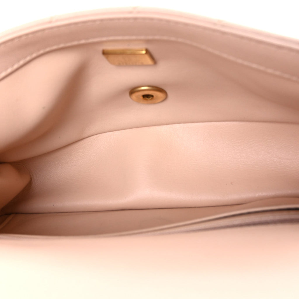 Lambskin Quilted Mini Rectangular Pearl Crush Flap Beige