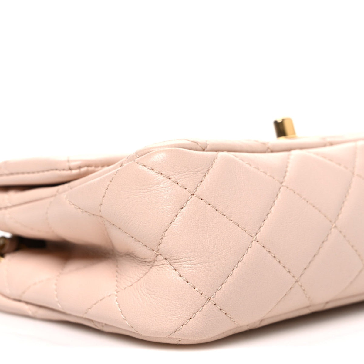 Lambskin Quilted Mini Rectangular Pearl Crush Flap Beige