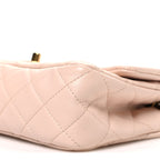 Lambskin Quilted Mini Rectangular Pearl Crush Flap Beige