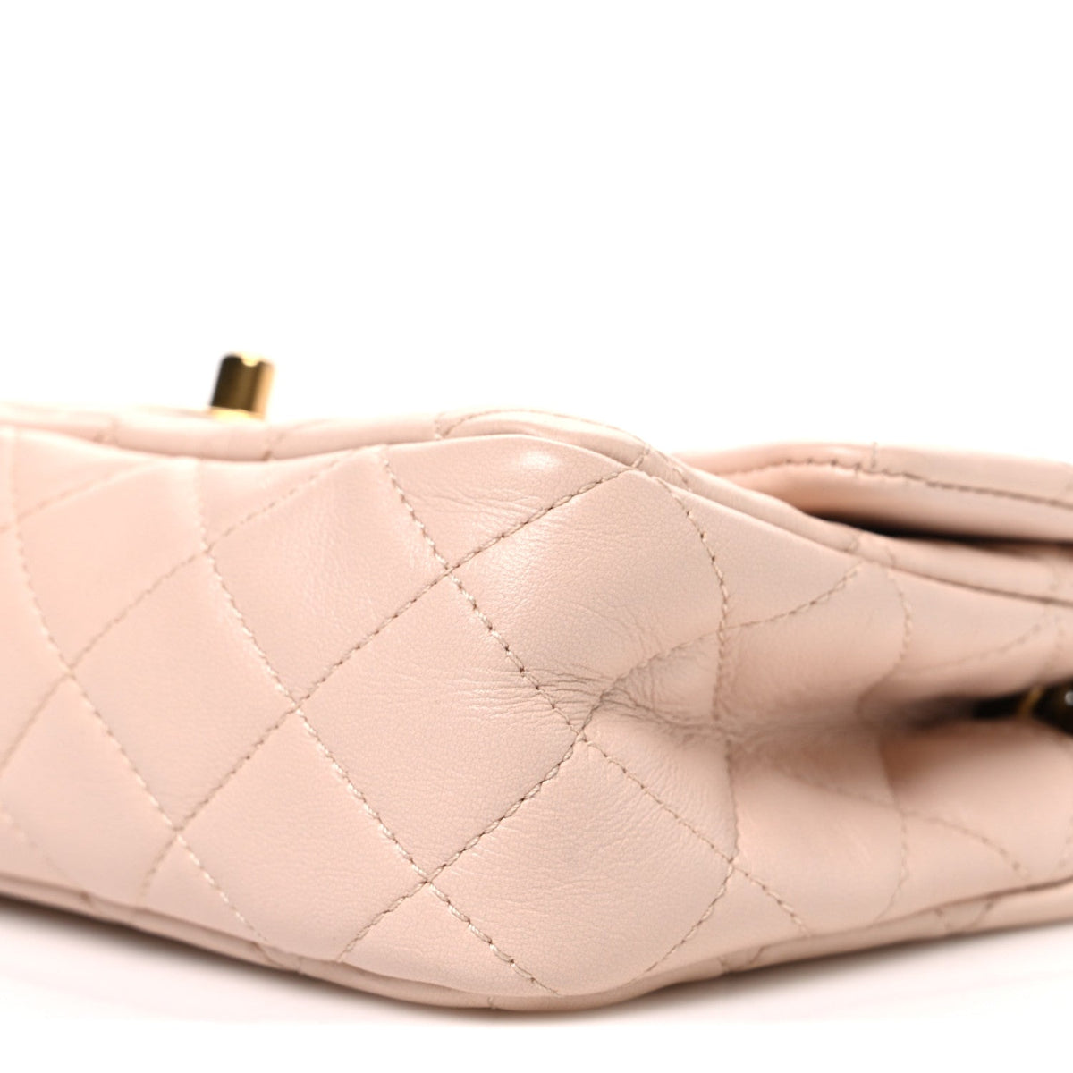 Lambskin Quilted Mini Rectangular Pearl Crush Flap Beige