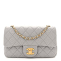 Lambskin Quilted Mini Rectangular Pearl Crush Flap Grey